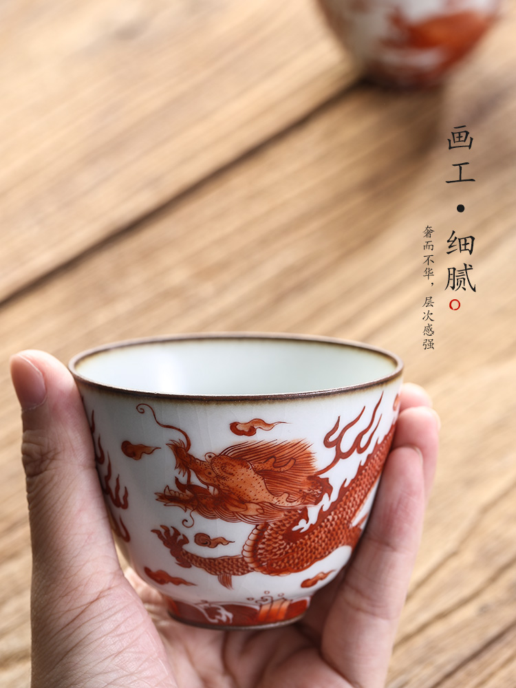 Your up hand - made zodiac dragon master cup single CPU jingdezhen checking ceramic cup sample tea cup men 's kung fu