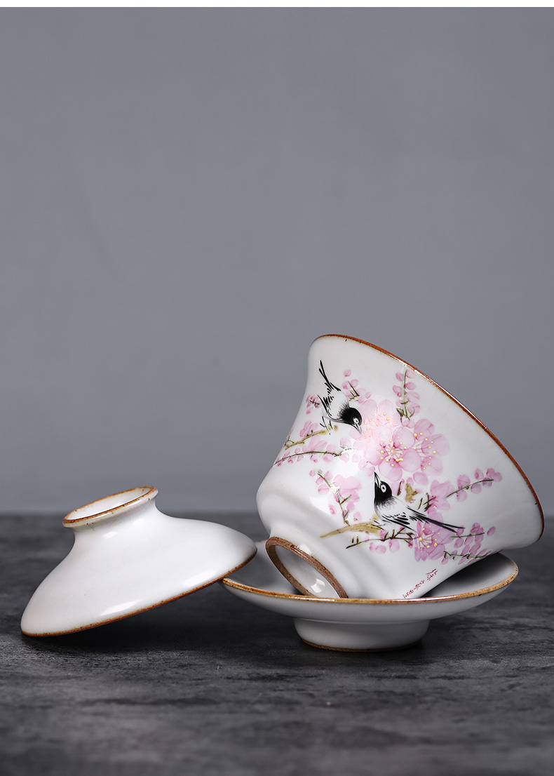 Jingdezhen hand - made peach blossom put only three tureen tea cups water point set a single large your up ceramic bowl with kung fu