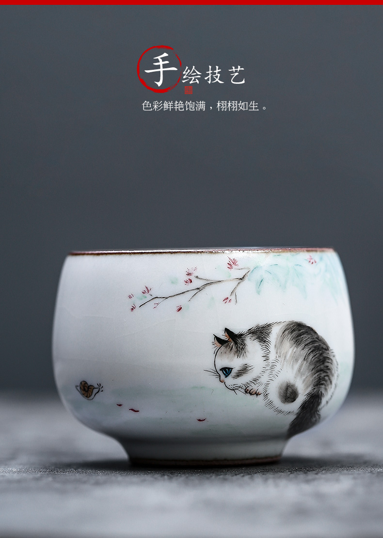 Your up hand - made the cat master of jingdezhen ceramic sample tea cup tea cup of pure manual single cup, tea sets female kung fu tea cups