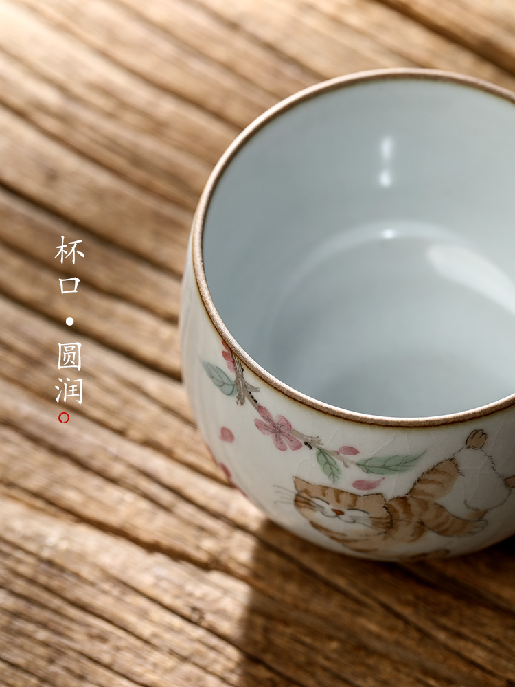 Your up hand - made the cat master cup single CPU jingdezhen checking ceramic kung fu tea set a single cup sample tea cup