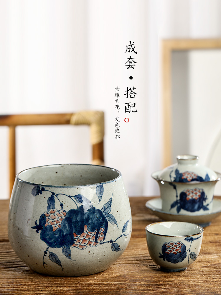 Jingdezhen blue and white washed large pure manual hand - made ceramic tea wash mud kung fu tea set home water jar is writing brush washer accessories