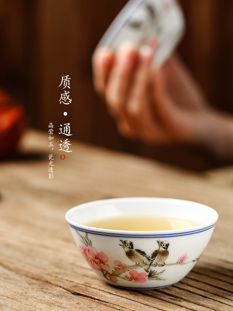 The Master of jingdezhen Xu Jiaxing hand - made peach blossom put water point chicken cylinder cup Master cup single cup white ceramic sample tea cup tea set