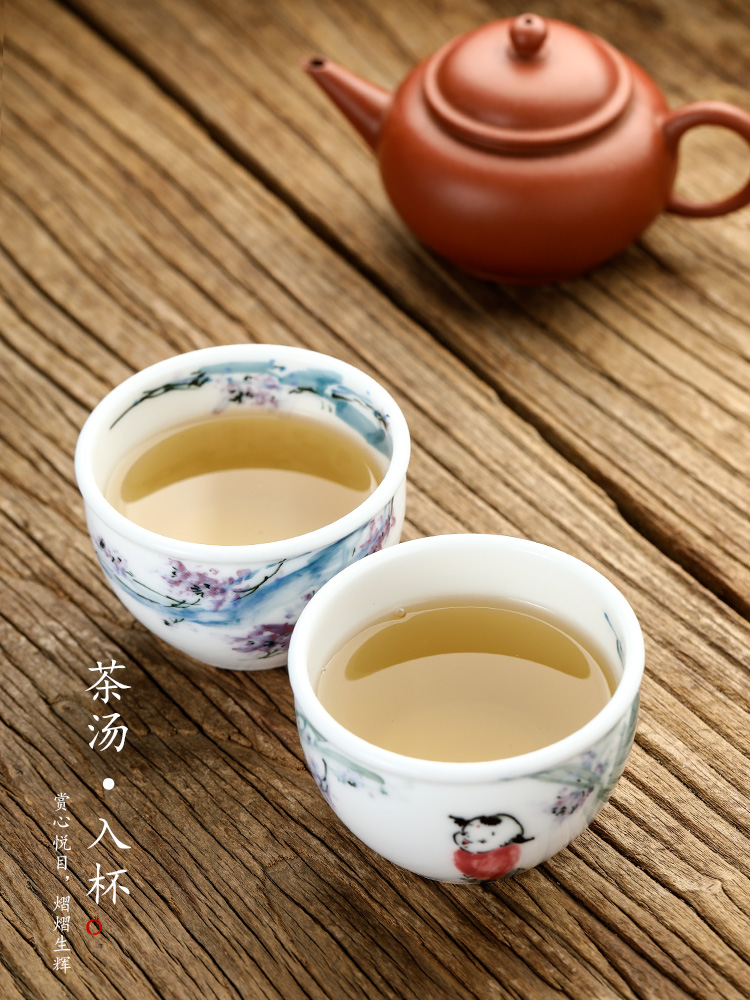 Jingdezhen checking ceramic cups white porcelain master cup single CPU kung fu tea urn sample tea cup single hand - made of the characters