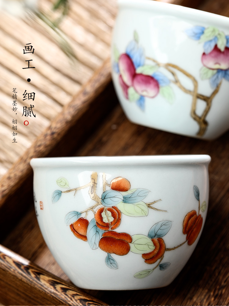 Hand - made ceramic masters cup single CPU jingdezhen kung fu tea sample tea cup single pure manual persimmon bowl tea set