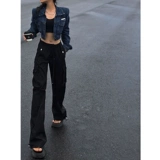 Ретро джинсовая короткая осенняя куртка, сексуальные наплечники