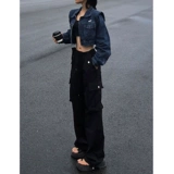 Ретро джинсовая короткая осенняя куртка, сексуальные наплечники