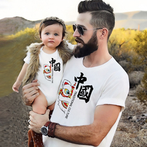 Chinese style 2021 new boom baby parent-child summer outfit a three-size special high-end national tide T-shirt