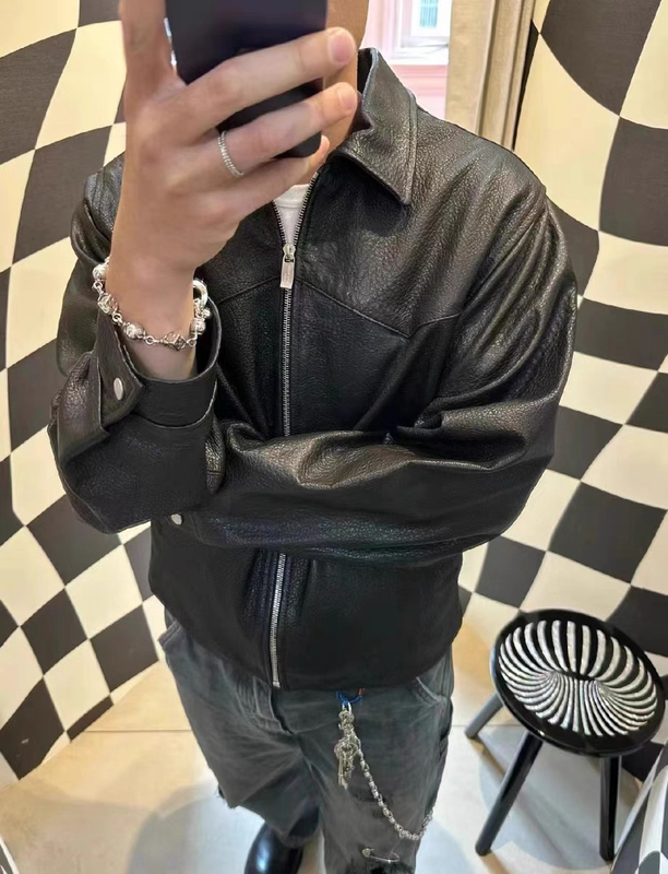 In Stock Erd Melancholy Rich Second Generation 22Fw Dark Green Imported Lambskin Oil Wax Leather Short Leather Jacket Coat