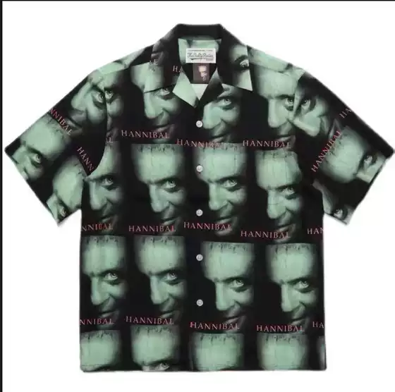 Original New Product Wacko Maria 22Ss Limited Edition Hannibal Movie Series Full-Print Portrait Short-Sleeve Shirt
