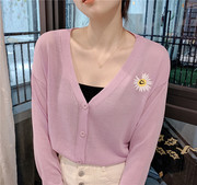 . Ít daisy băng đan thêu điều hòa không khí áo 2020 mùa hè mới lỏng V-cổ sunshirt bên ngoài phụ nữ cardigan của