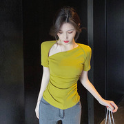 mã. lớn bất thường thiếu xương đòn ngắn tay phụ nữ T-shirt 2020 mùa hè mới nhất sexy mỏng đáy