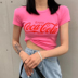 . Cao eo tay áo ngắn ngắn bức thư ngỏ cắt t-shirt của phụ nữ sexy vòng cổ thoải mái chỉnh sửa dưới áo khoác mùa hè 