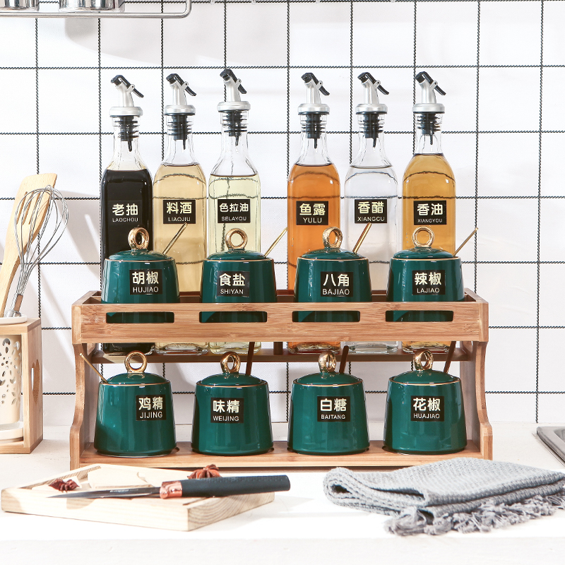 Seasoning as cans Nordic soy sauce, vinegar sauce Seasoning combination suit oil combination double ceramic box shelf kitchen