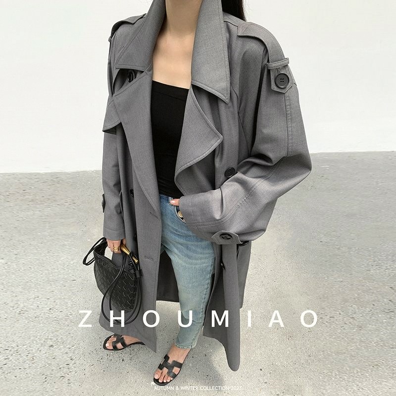 2026 Mid-Length Versatile French-Style Lazy British Trench Coat for Tall Women with Stand Collar for Spring and Autumn