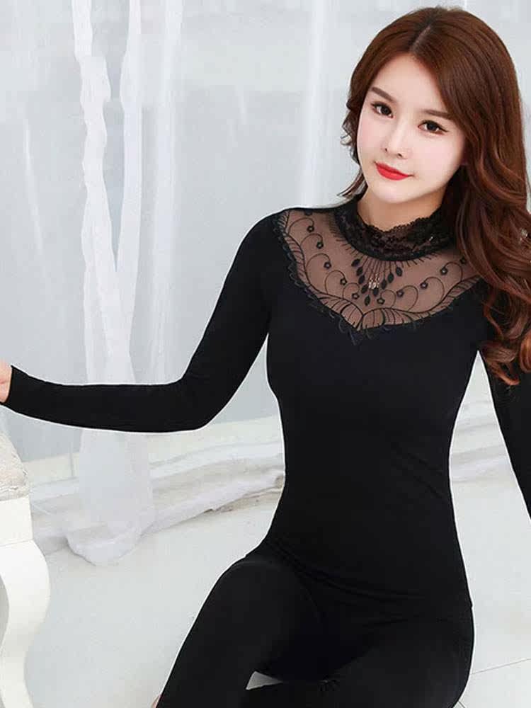 Hengyuan Xiangqiu Winter women warm underwear lace heart repair beauty pure cotton blouse sweater sweater