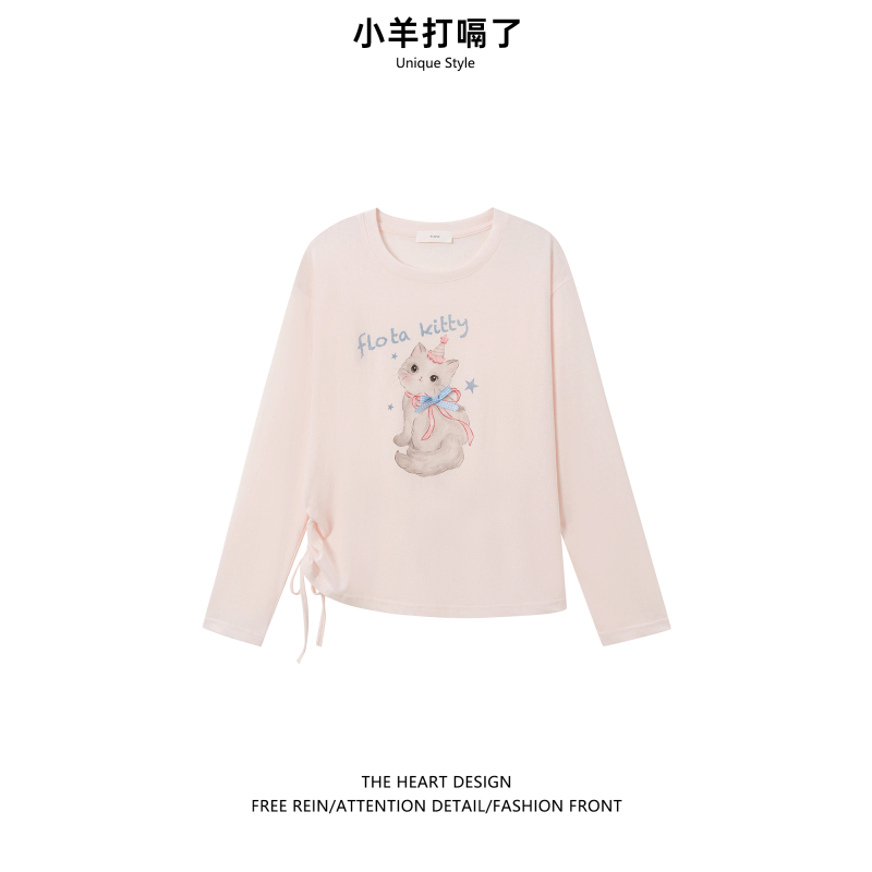 Sweet Girl Wears Cute Printed Long-Sleeved T-Shirt for Women 2026 Summer New Design Waist-Cinching Blouse Pink Top Sweet Girl Wears Cute Printed Long-Sleeved T-Shirt for Women 2026 Summer New Design Waist-Cinching Blouse Pink Top