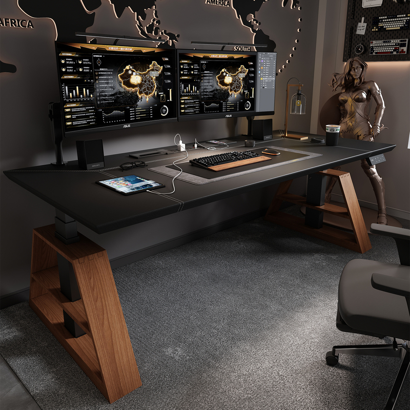 Electric Adjustable Desk Legs Workbench Home Computer Desk Adjustable Saddle Leather Rock Slab Extended Gaming Office Desk