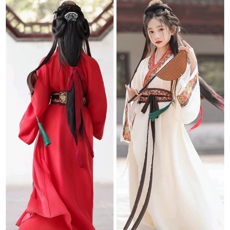 Hanfu Warring States Robe Traditional Chinese Cross-Collar Restored Style Straight Skirt Ancient Costume Chiffon Girls' Daily Dress Set Dynasty Show