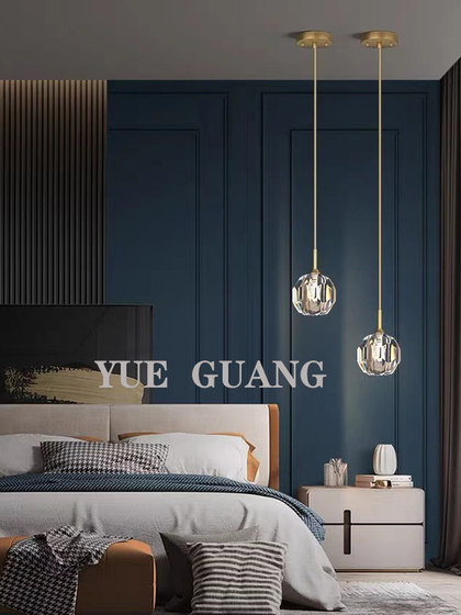 Simple Modern Restaurant Bar Chandelier, All-Copper Crystal Bedside Creative Small Chandelier, Designer Lighting