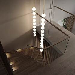 Nordic Light Luxury All-Copper Staircase Chandelier Duplex Loft Modern Minimalist Round Ball Long Chandelier Living Room Lamp