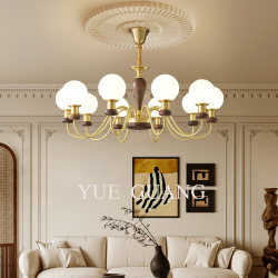 All-Copper French-Style Vintage Mid-Century Living Room Chandelier, Natural Wood Style Dining Room Lamp, High-End Bedroom American-Style Lighting