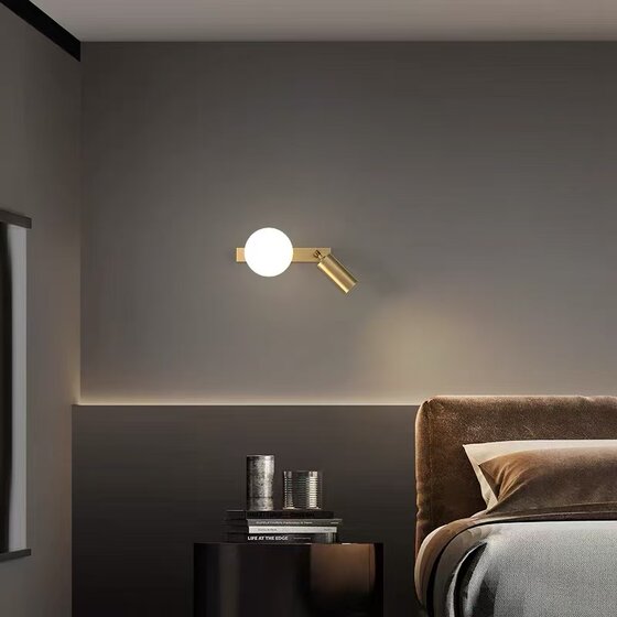 Light Luxury Wall Lamp, Modern and Simple, Designer Style for Living Room and Bedroom, All-Copper Creative Art Bedside Lamp