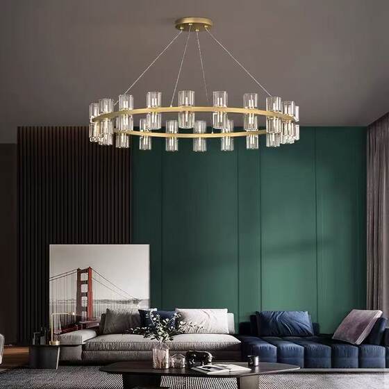 High-End Light Luxury All-Copper Crystal Chandelier Living Room Lamp Modern Simple and Elegant Round Multi-Head Dining Room Bedroom Lighting Fixtures