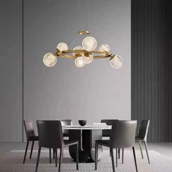 All-Copper Light Luxury Minimalist Modern Living Room Chandelier, High-End Creative Dining Room Bar Chandelier, Italian Minimalist Atmospheric Lighting Fixtures