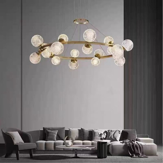 All-Copper Light Luxury Minimalist Modern Living Room Chandelier, High-End Creative Dining Room Bar Chandelier, Italian Minimalist Atmospheric Lighting Fixtures