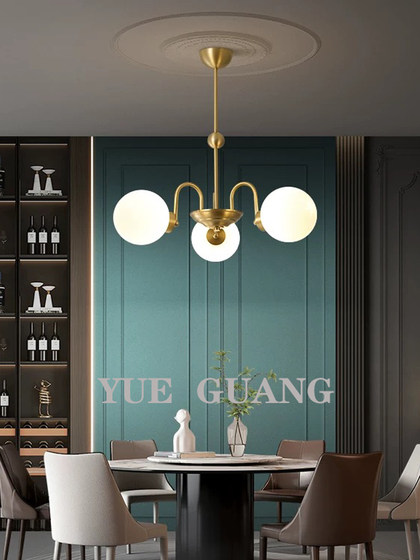 Simple Modern All-Copper Living Room Chandelier, Creative and Unique Dining Room Glass Lighting, Nordic Designer Bedroom Study Lamp