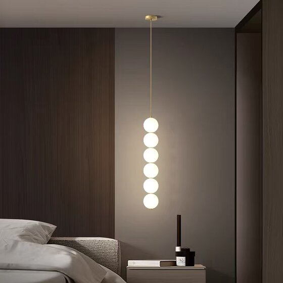 All-Copper Spherical Pendant Light, Modern Minimalist Bedroom Bedside Small Pendant Light, Nordic Creative Designer Style, Fish Line Type