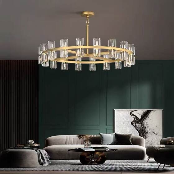 Modern Light Luxury Round Crystal Chandelier for Living Room, Villa, Duplex, Dining Room, Large Chandelier, All-Copper Lighting Fixtures