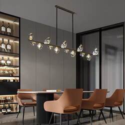 All-Copper Crystal Restaurant Chandelier, Modern Light Luxury, Long and Elegant, Creative Designer Bar Counter Lighting