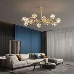 Simple Post-Modern Light Luxury All-Copper Living Room Chandelier, Magic Bean Molecular Lamp, Elegant Dining Room Bedroom High-End Crystal Lighting Fixtures