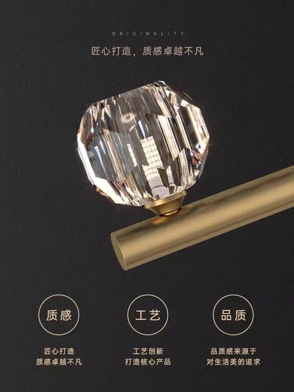 All-Copper Dining Room Chandelier, Light Luxury Lighting, Modern Minimalist Dining Table Island Lamp, Nordic Minimalist Long Crystal Lamp