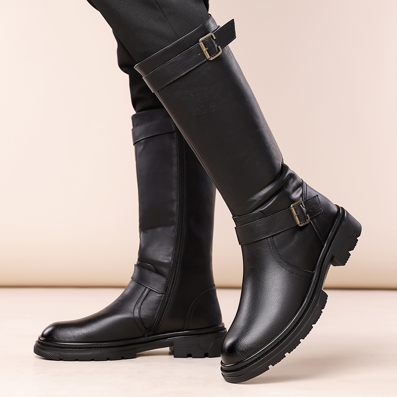 Super Cool and Trendy Men's Versatile Extended High Boots with Side Zipper, Biker Boots, Casual British Style, Height-Increasing Martin Boots