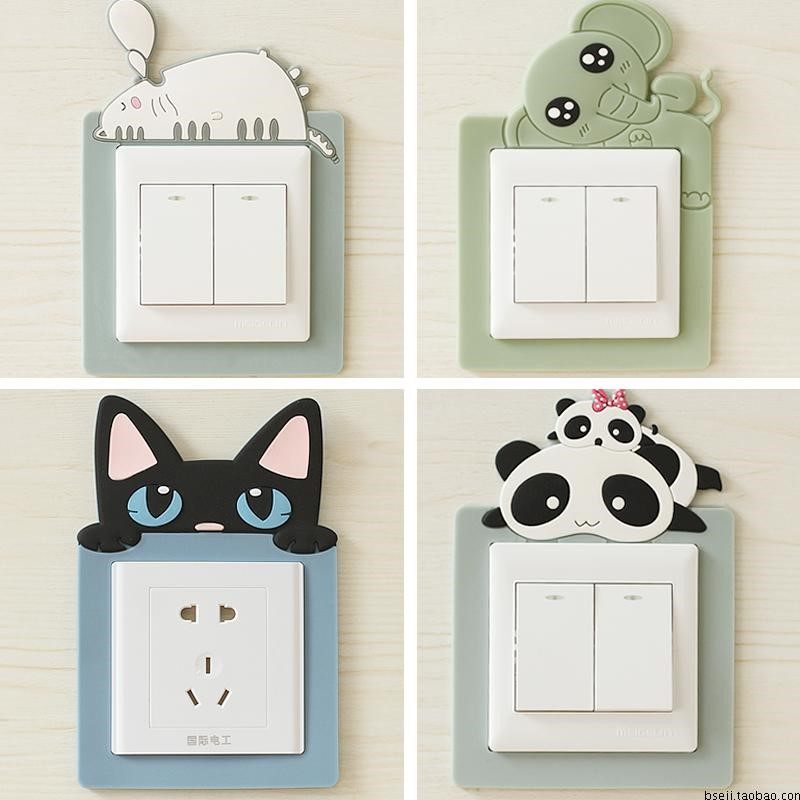 Cute Cartoon Switch Sleeve Free of Sticky Anti-Dirty Socket Stickup Living-room Bedroom Children Room Decorative protective sleeves Soft rubber