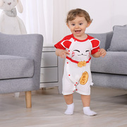 Mùa hè bé jumpsuit bông đỏ ròng ngắn tay quần áo kaki bé trực tiếp mỏng nam và nữ quần áo leo núi