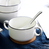 Ceramic European-style binaural bowl Birds nest breakfast steamed egg bowl Household stew cup Western soup bowl with handle bowl Peach gum soup cup