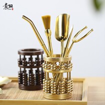 Brass Kung Fu tea Road six-piece gentleman set Tea set supplies Tea knife Tea clip Tea making tool Tea Gentleman six-piece set