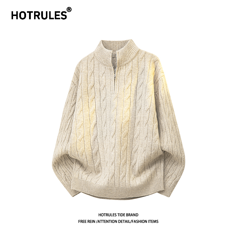 Hotrules Twist Pattern Half-Zip Stand Collar Sweater Men's Autumn and Winter 2026 New Loose Casual Knitwear