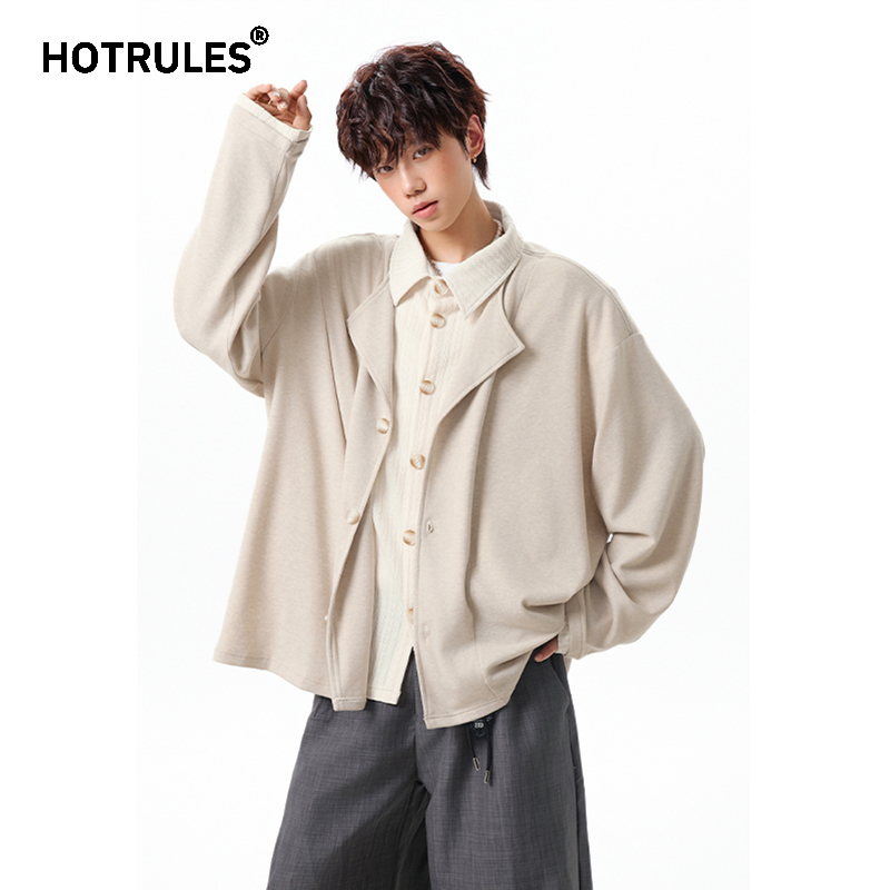 Hotrules Fake Two-Piece Layered Style Old Money Style Jacket for Men 2026 New Autumn Loose Casual Cardigan Jacket