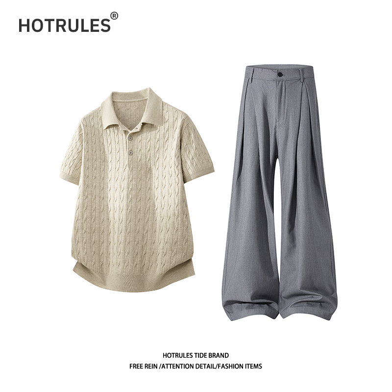 Hotrules【Old Money Style】Summer New Breathable Old Money Style Polo Collar Short-Sleeve Men's Versatile Suit with Dress Pants Hotrules【Old Money Style】Summer New Breathable Old Money Style Polo Collar Short-Sleeve Men's Versatile Suit with Dress Pants