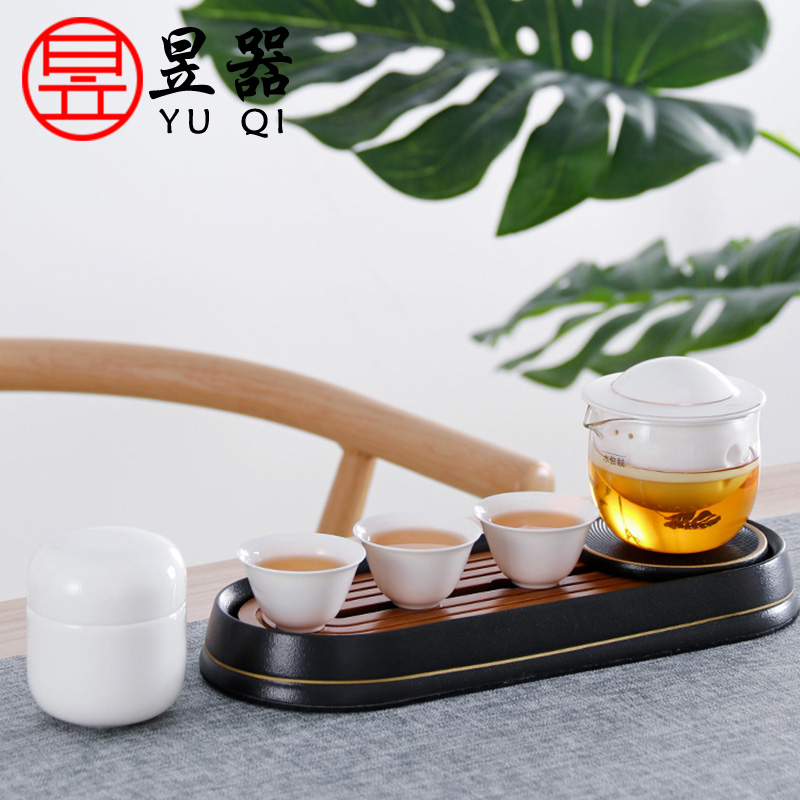 Yu device ET rotating embedded ceramic tea set tray bamboo tea tray was travel small household dry sea mercifully tea table