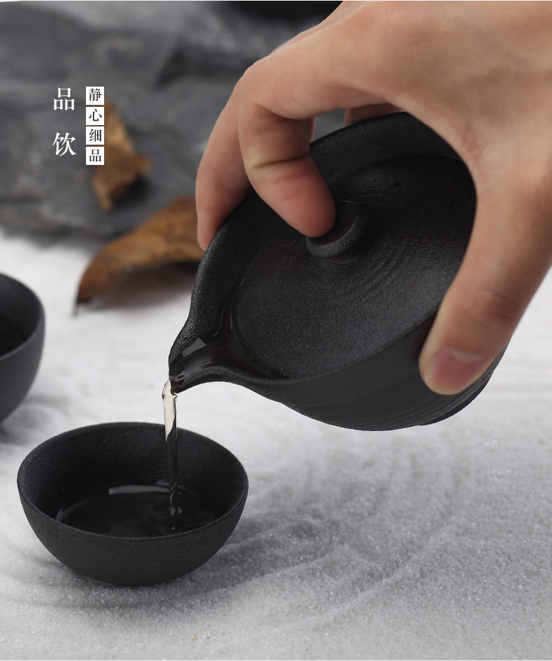 Yu machine travel portable crack cup a pot of two cups of Japanese coarse pottery kung fu tea set is suing the car make tea