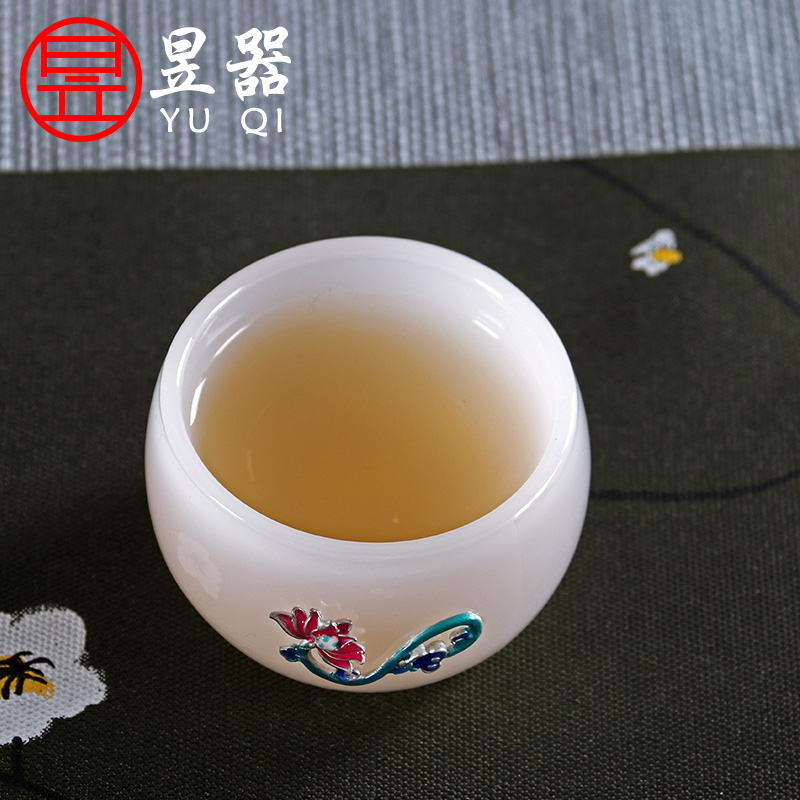 Cloisonne lang yu machine jade cup kung fu tea tea sets tea cup jade white porcelain masters cup sample tea cup