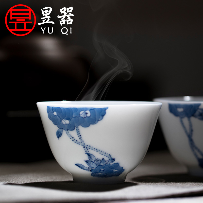 Yu ware jingdezhen blue and white master cup hand - made ceramic cups white porcelain sample tea cup kung fu tea tea set