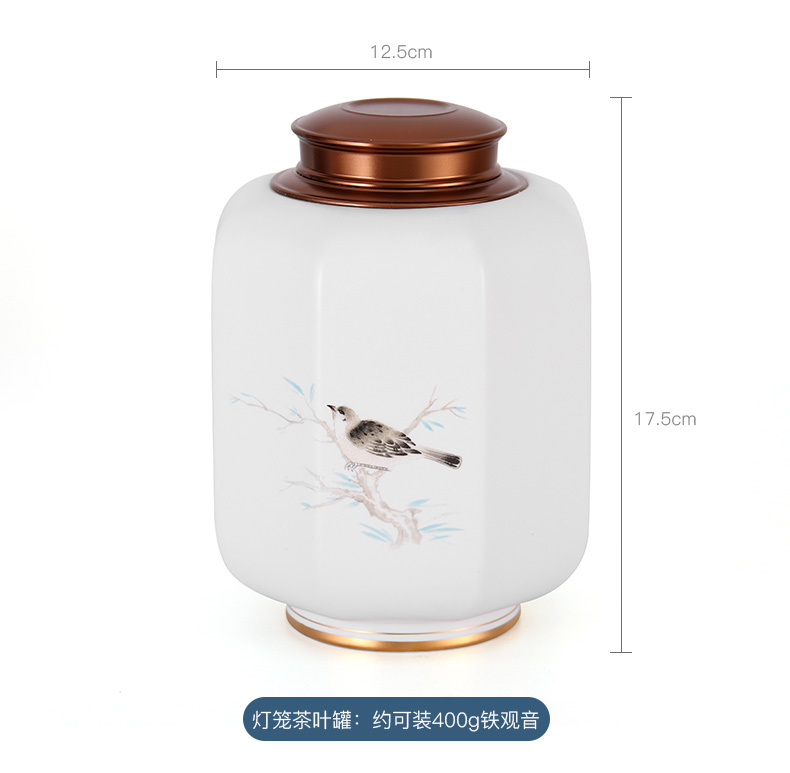 Yu is white porcelain decal caddy fixings ceramic honeypots sealing metal lid loose tea and tea pu - erh tea storage warehouse moistureproof
