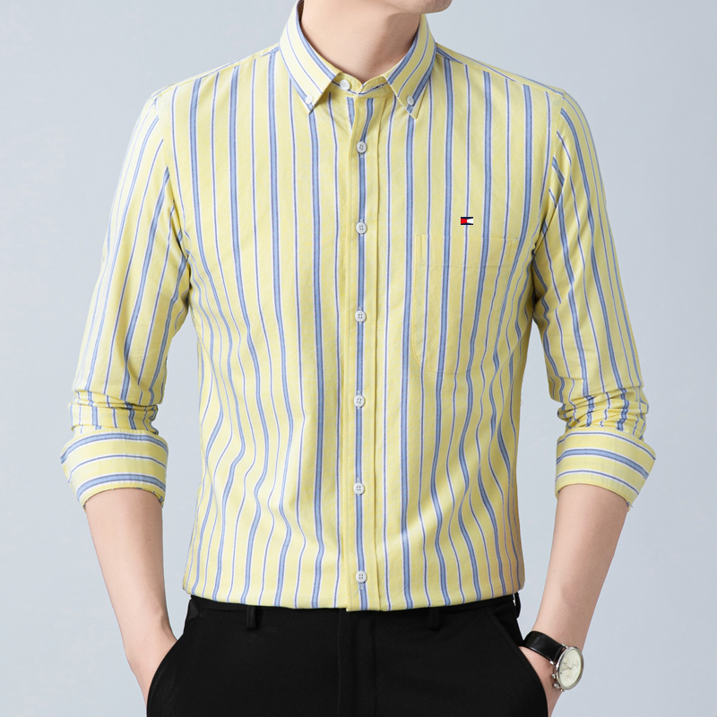 Special Offer American Tommy Long-Sleeved Shirt for Men, New Spring and Autumn Pure Cotton Striped Shirt, Oxford Casual Top