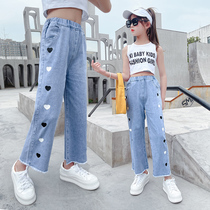 Girls denim wide leg pants summer thin foreign style 2021 New Chinese big children loose trousers summer pants